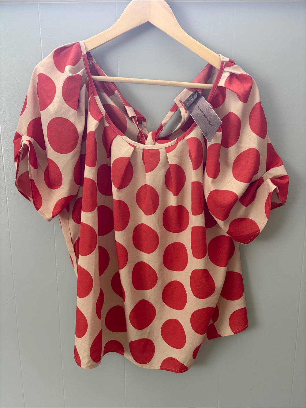 Moon Collection Beige Top with Red Polka Dots
